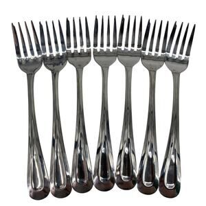 7 Oneida Sand Dune Flatware Forks Salad Set Glossy Stainless 6 3/4"